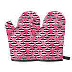 Black And White Striped Heart Print Oven Mitts