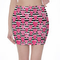 Black And White Striped Heart Print Pencil Mini Skirt