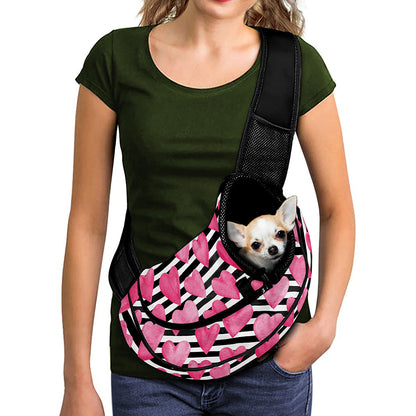 Black And White Striped Heart Print Pet Sling Carrier