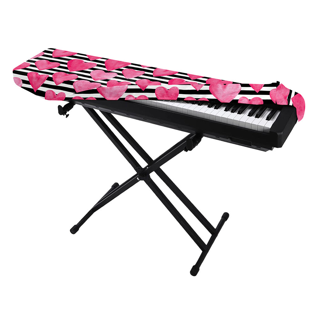 Black And White Striped Heart Print Piano Keyboard Cover