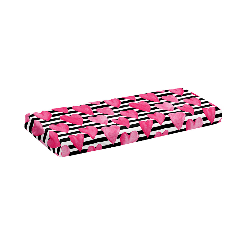 Black And White Striped Heart Print Piano Keyboard Cover