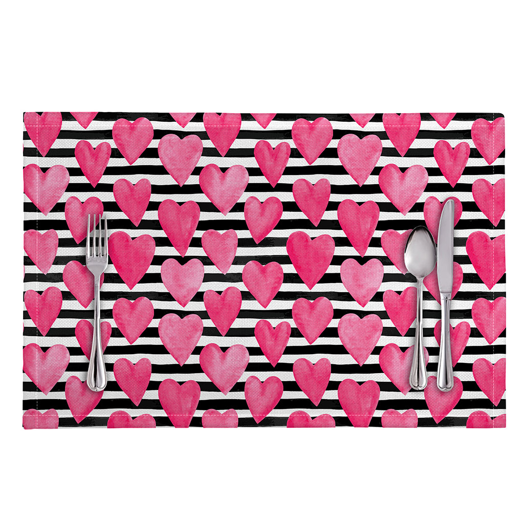 Black And White Striped Heart Print Placemat