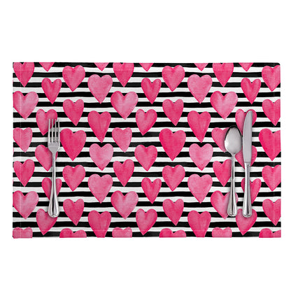 Black And White Striped Heart Print Placemat