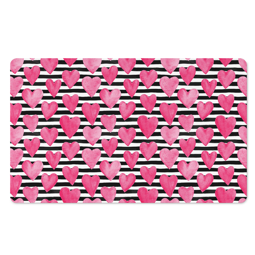 Black And White Striped Heart Print Polyester Doormat
