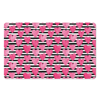 Black And White Striped Heart Print Polyester Doormat