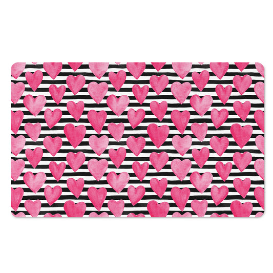 Black And White Striped Heart Print Polyester Doormat
