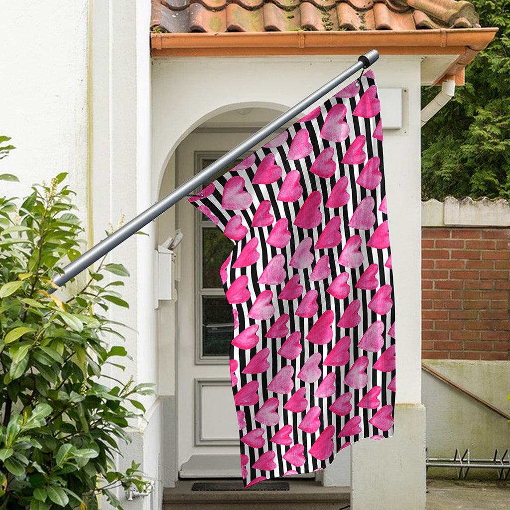 Black And White Striped Heart Print Polyester Flag