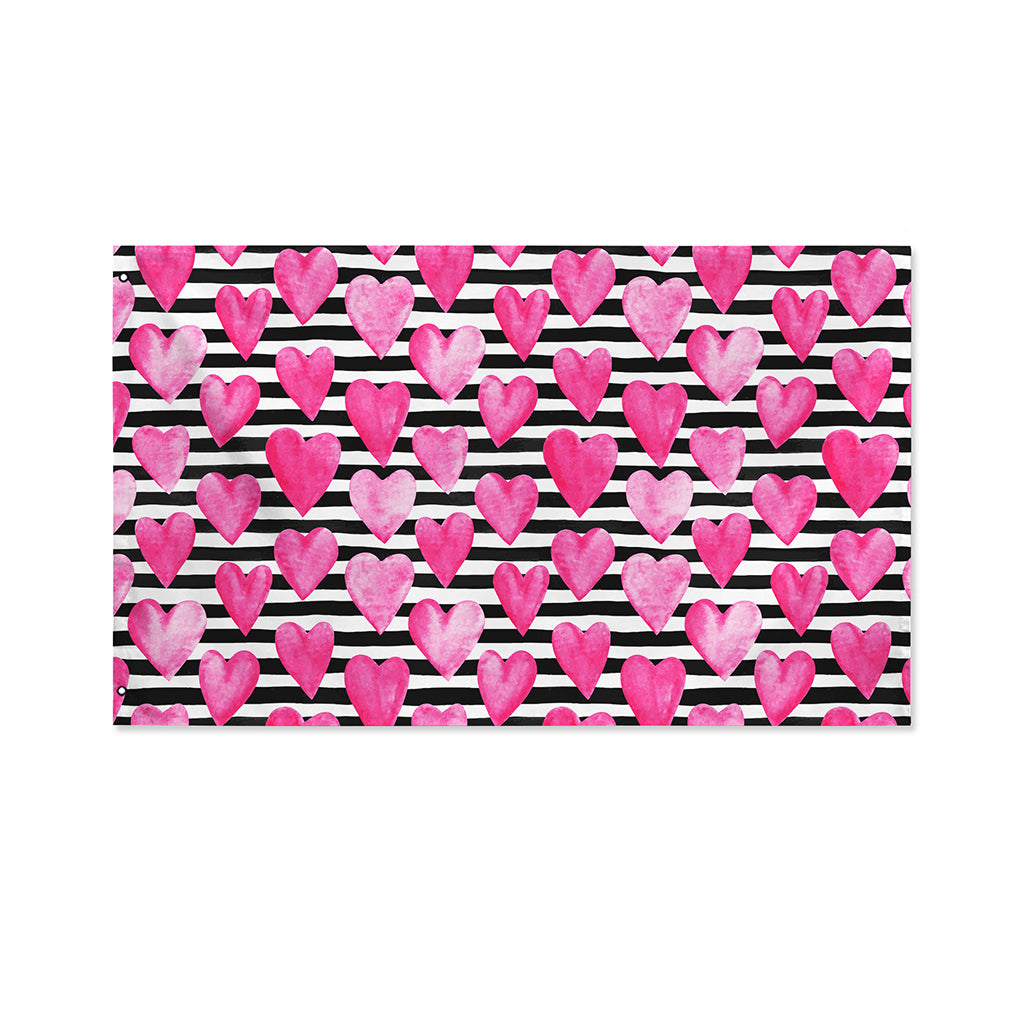 Black And White Striped Heart Print Polyester Flag