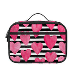 Black And White Striped Heart Print Portable Lunch Bag