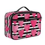 Black And White Striped Heart Print Portable Lunch Bag