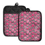 Black And White Striped Heart Print Pot Holders With Pocket