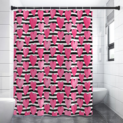 Black And White Striped Heart Print Premium Shower Curtain