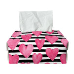 Black And White Striped Heart Print Rectangle Tissue Box Cover
