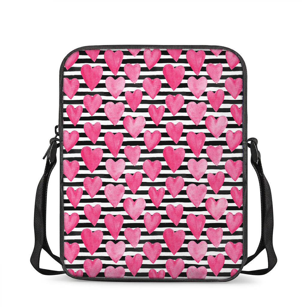 Black And White Striped Heart Print Rectangular Crossbody Bag