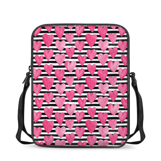 Black And White Striped Heart Print Rectangular Crossbody Bag