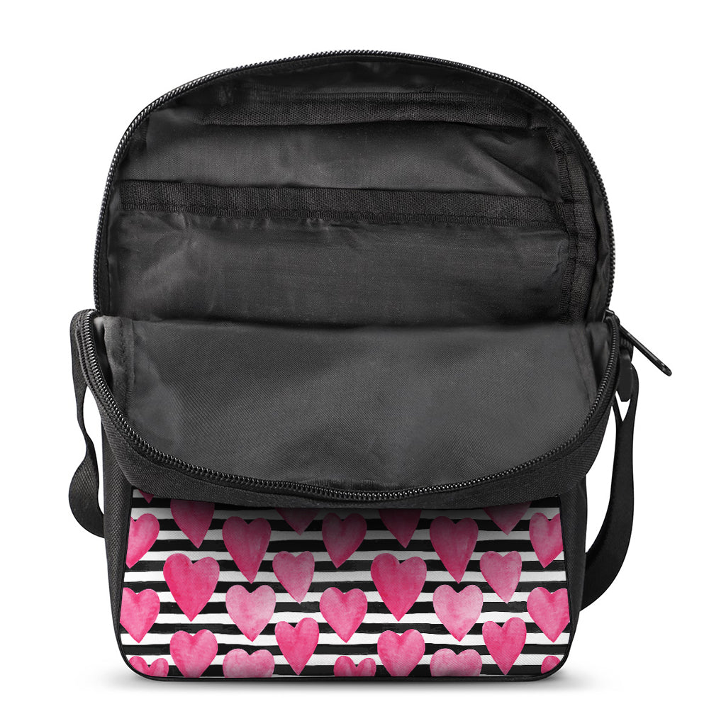 Black And White Striped Heart Print Rectangular Crossbody Bag