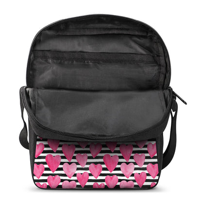 Black And White Striped Heart Print Rectangular Crossbody Bag