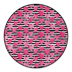 Black And White Striped Heart Print Round Floor Mat
