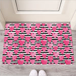 Black And White Striped Heart Print Rubber Doormat