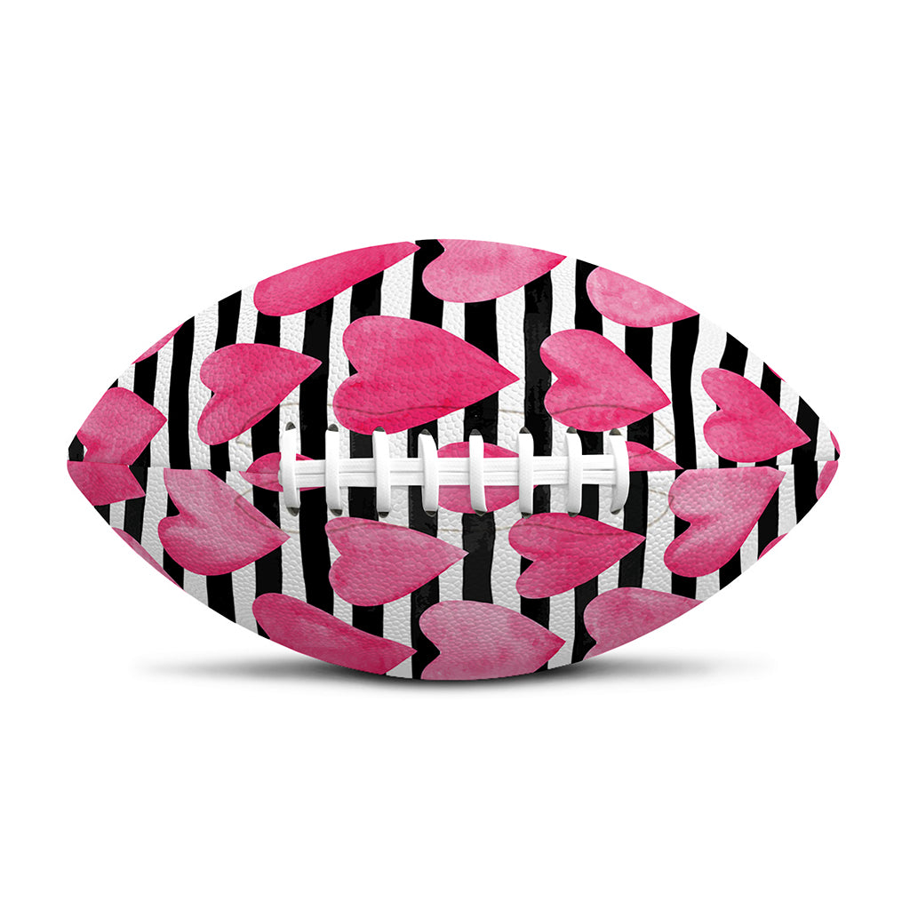 Black And White Striped Heart Print Rugby Ball