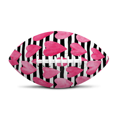 Black And White Striped Heart Print Rugby Ball