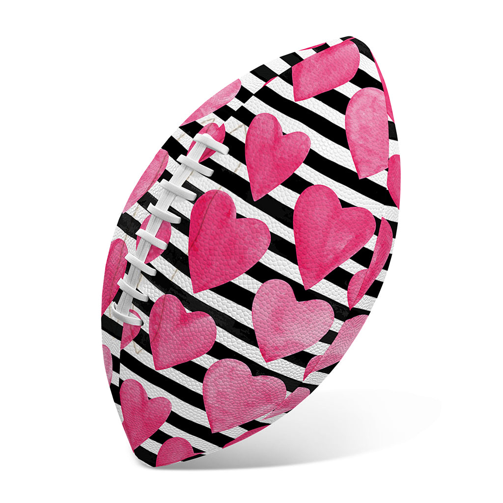 Black And White Striped Heart Print Rugby Ball