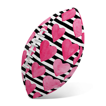 Black And White Striped Heart Print Rugby Ball