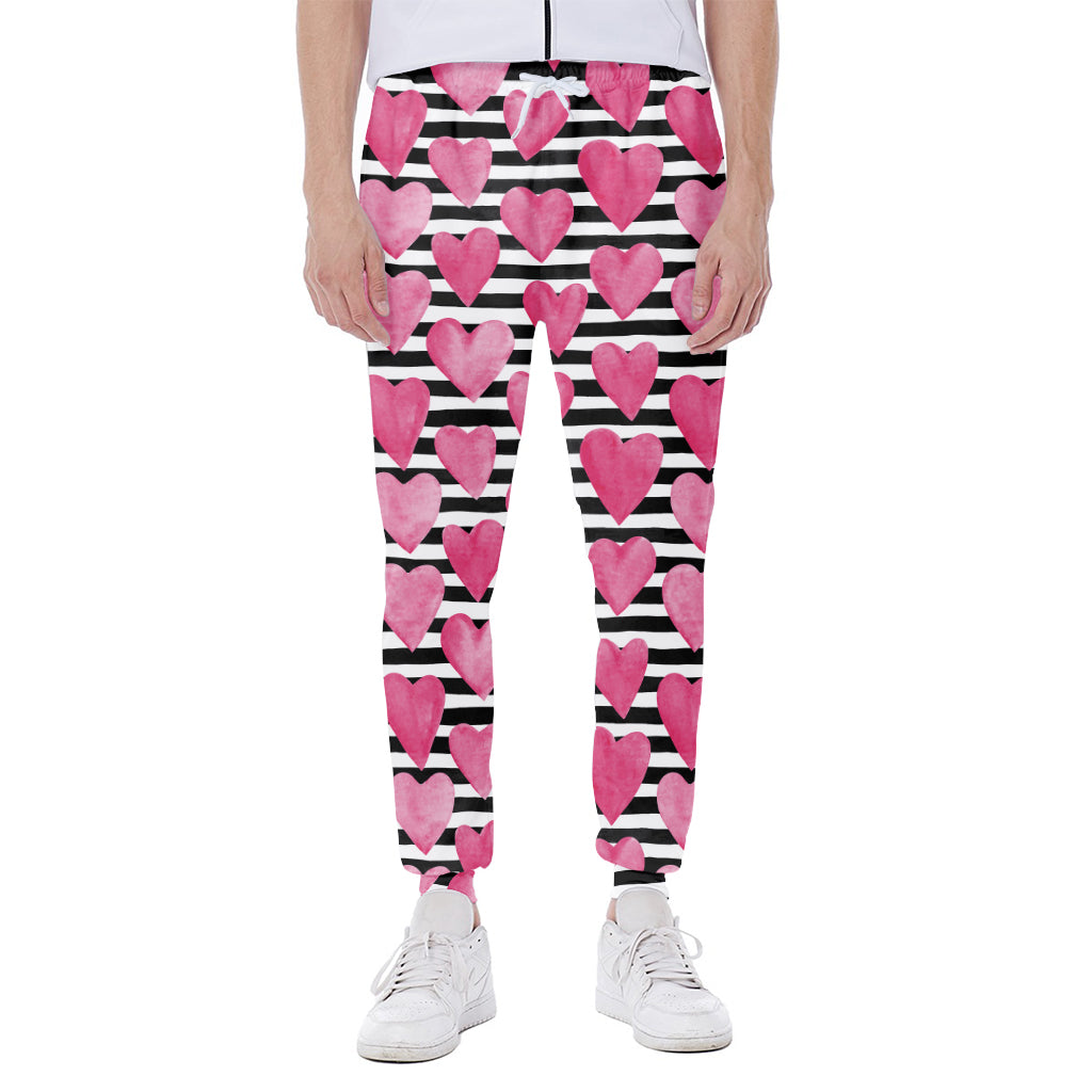 Black And White Striped Heart Print Scuba Joggers