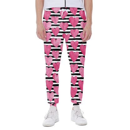 Black And White Striped Heart Print Scuba Joggers