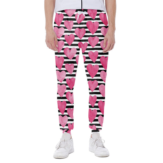 Black And White Striped Heart Print Scuba Joggers