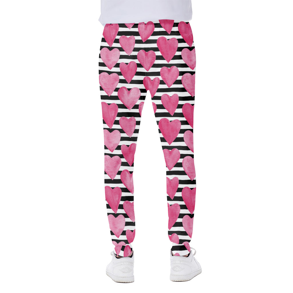 Black And White Striped Heart Print Scuba Joggers