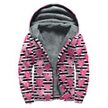 Black And White Striped Heart Print Sherpa Lined Zip Up Hoodie
