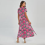 Black And White Striped Heart Print Short Sleeve Maxi Dress
