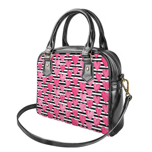 Black And White Striped Heart Print Shoulder Handbag