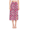 Black And White Striped Heart Print Side Slit Midi Skirt