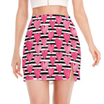 Black And White Striped Heart Print Side Slit Mini Skirt