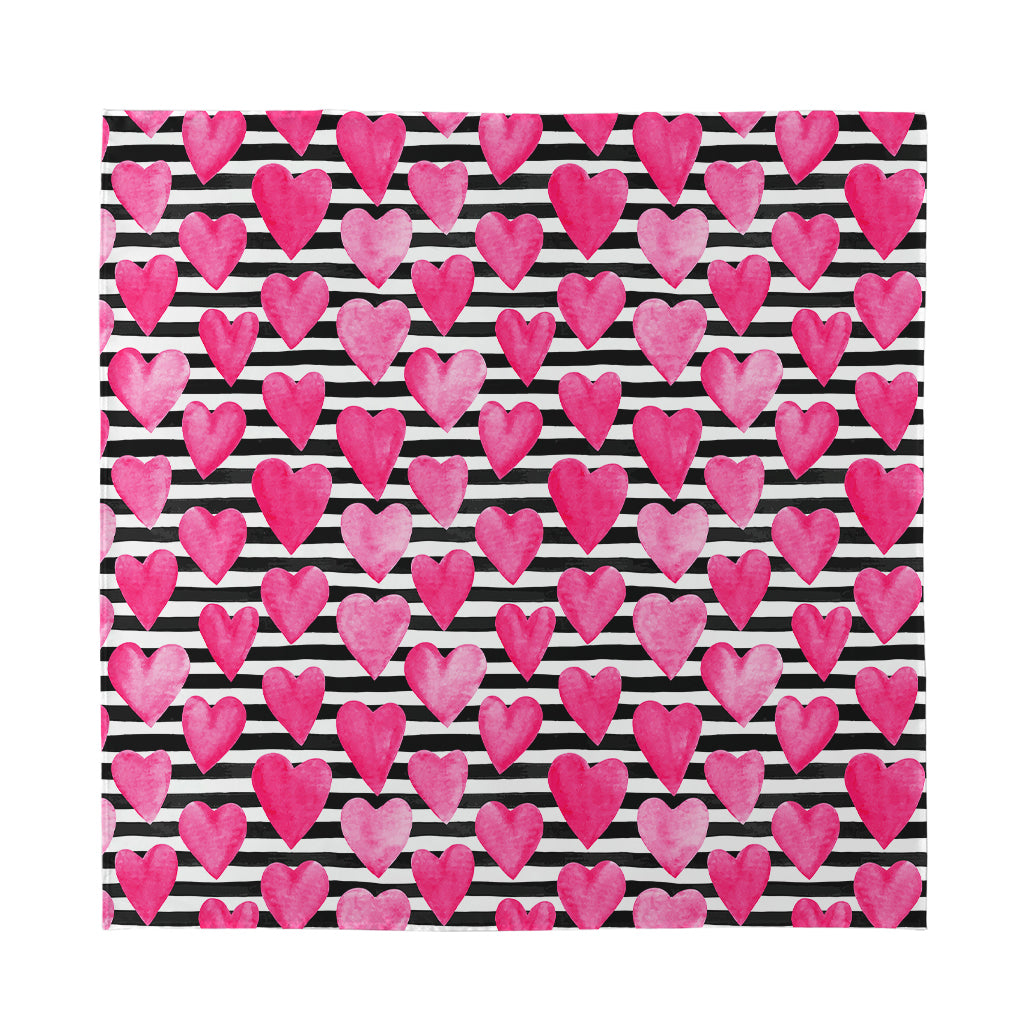 Black And White Striped Heart Print Silk Bandana