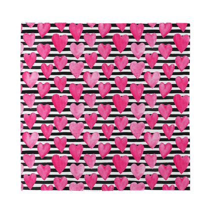 Black And White Striped Heart Print Silk Bandana