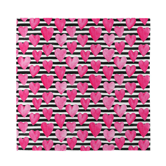 Black And White Striped Heart Print Silk Bandana