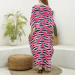 Black And White Striped Heart Print Silk V-Neck Kaftan Dress