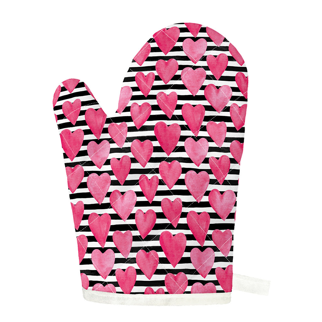 Black And White Striped Heart Print Single Oven Mitt