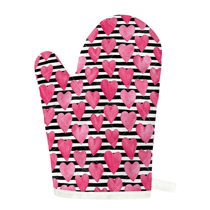 Black And White Striped Heart Print Single Oven Mitt