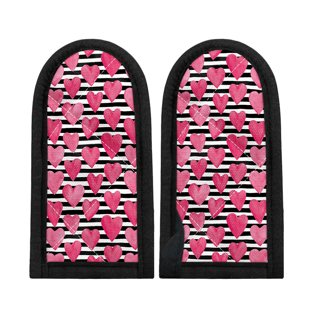 Black And White Striped Heart Print Skillet Handle Cover
