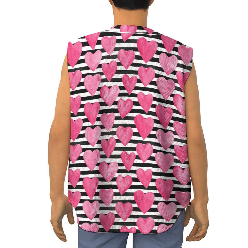 Black And White Striped Heart Print Sleeveless Baseball Jersey