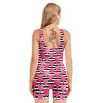 Black And White Striped Heart Print Sleeveless One Piece Swimsuit