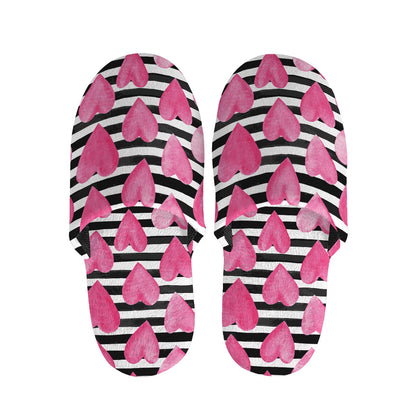 Black And White Striped Heart Print Slippers