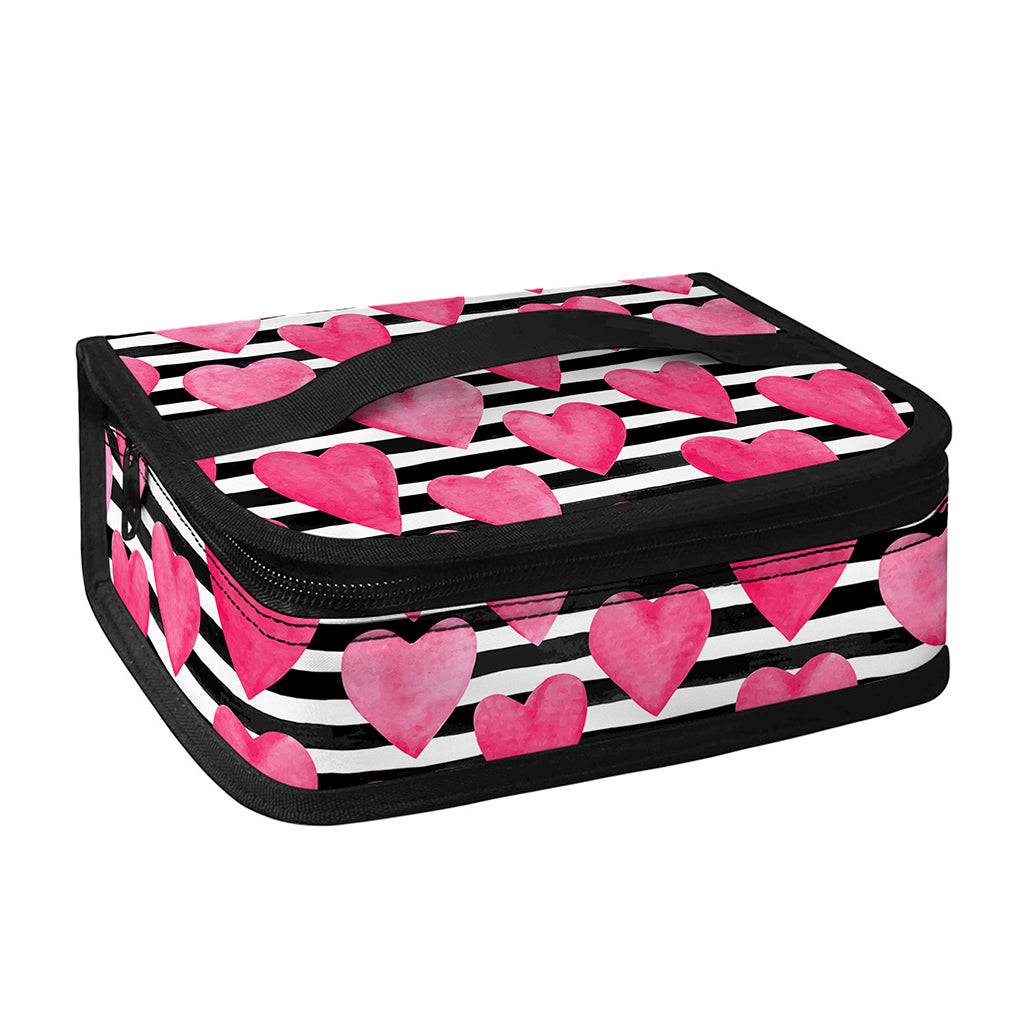 Black And White Striped Heart Print Small Lunch Bag