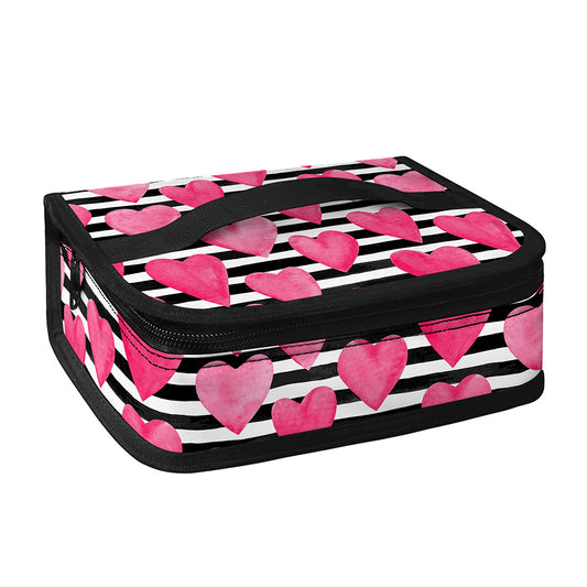 Black And White Striped Heart Print Small Lunch Bag