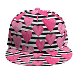 Black And White Striped Heart Print Snapback Cap