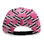 Black And White Striped Heart Print Snapback Cap